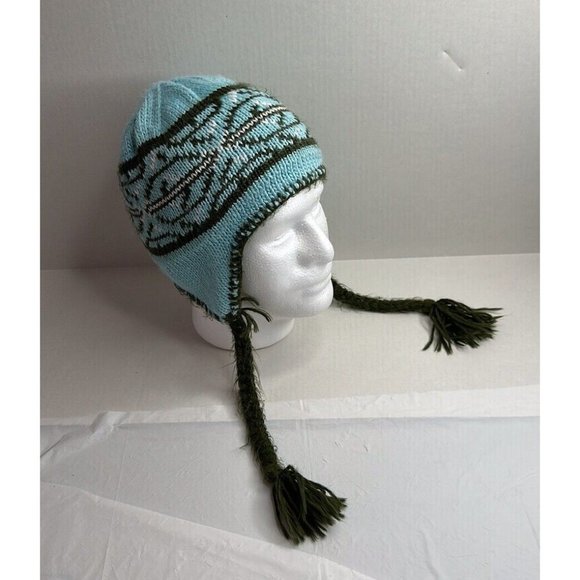 Columbia Youth Winter Beanie Hat Ear Flaps Pig Tails Geometric Design Fleece - Picture 1 of 6